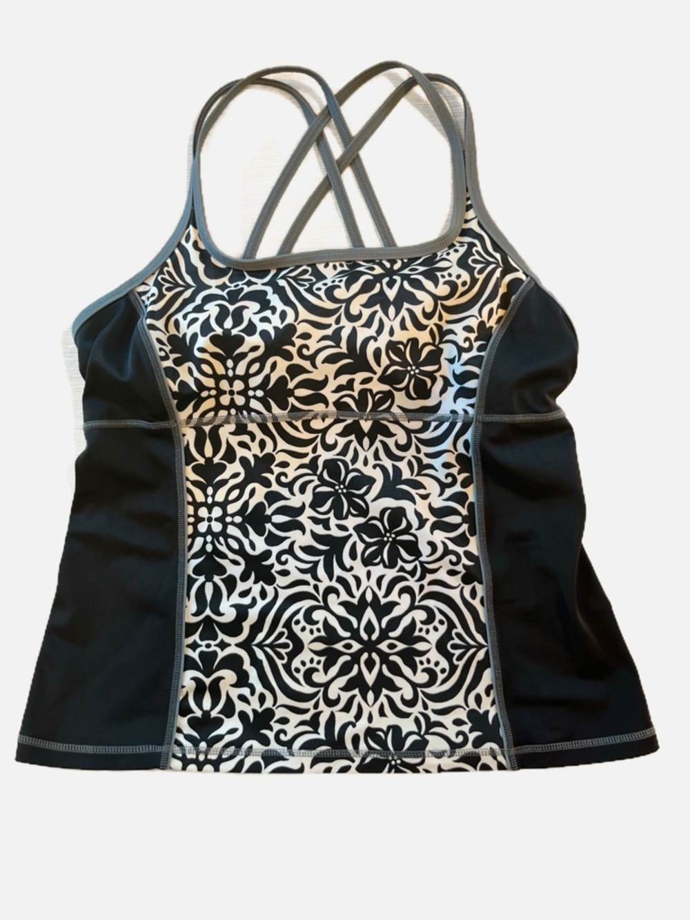 Lands' End Women’s Swimsuit Bathing Suit Tankini Athletic Black White Print 16